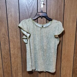 Loft Ruffle Sleeved Key Hole Back Linen Top Size Small